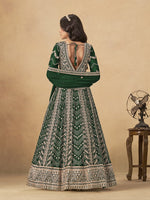 Thumbnail for Monjolika Fashion Faux Georgette Embroidered Dark Green Engagement Wear Anarkali Suit