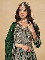 Thumbnail for Monjolika Fashion Faux Georgette Embroidered Dark Green Engagement Wear Anarkali Suit