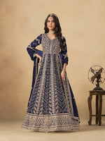 Thumbnail for Monjolika Fashion Faux Georgette Embroidered Navy Blue Engagement Wear Anarkali Suit