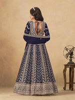 Thumbnail for Monjolika Fashion Faux Georgette Embroidered Navy Blue Engagement Wear Anarkali Suit