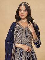 Thumbnail for Monjolika Fashion Faux Georgette Embroidered Navy Blue Engagement Wear Anarkali Suit