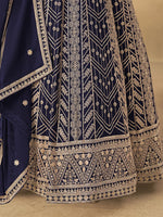 Thumbnail for Monjolika Fashion Faux Georgette Embroidered Navy Blue Engagement Wear Anarkali Suit