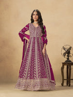 Thumbnail for Monjolika Fashion Faux Georgette Embroidered Rani Pink Engagement Wear Anarkali Suit