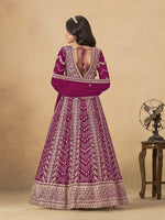 Thumbnail for Monjolika Fashion Faux Georgette Embroidered Rani Pink Engagement Wear Anarkali Suit