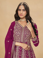 Thumbnail for Monjolika Fashion Faux Georgette Embroidered Rani Pink Engagement Wear Anarkali Suit