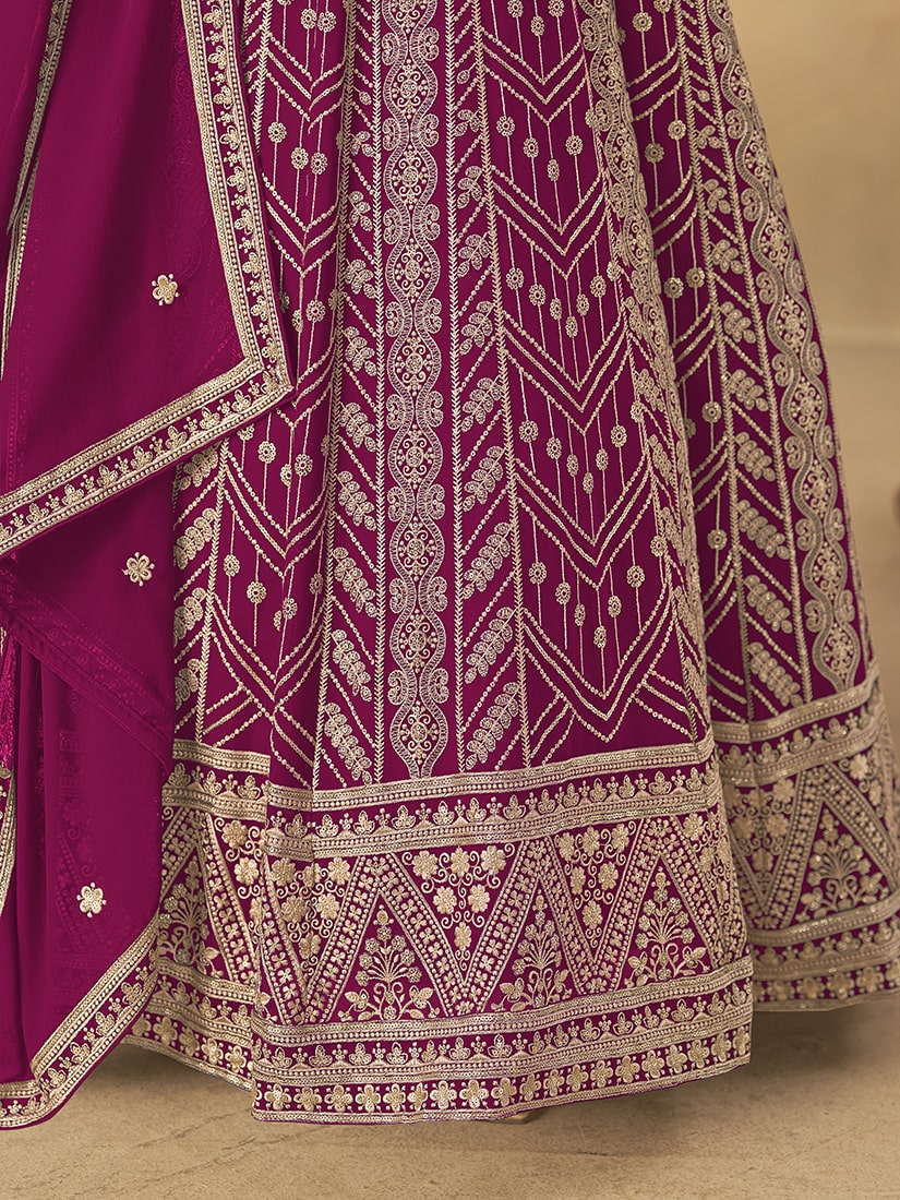 Monjolika Fashion Faux Georgette Embroidered Rani Pink Engagement Wear Anarkali Suit