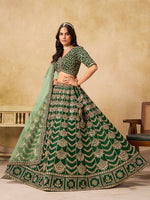 Thumbnail for Monjolika Fashion Green Color Zari Embroidered Work Art Silk A Line Lehenga Choli