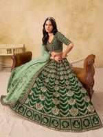 Thumbnail for Monjolika Fashion Green Color Zari Embroidered Work Art Silk A Line Lehenga Choli