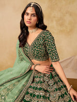 Thumbnail for Monjolika Fashion Green Color Zari Embroidered Work Art Silk A Line Lehenga Choli