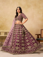 Thumbnail for Monjolika Fashion Purple Color Zari Embroidered Work Art Silk A Line Lehenga Choli