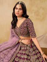 Thumbnail for Monjolika Fashion Purple Color Zari Embroidered Work Art Silk A Line Lehenga Choli