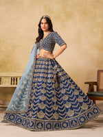 Thumbnail for Monjolika Fashion Navy Blue Color Zari Embroidered Work Art Silk A Line Lehenga Choli