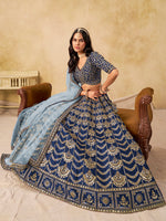 Thumbnail for Monjolika Fashion Navy Blue Color Zari Embroidered Work Art Silk A Line Lehenga Choli