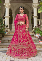 Thumbnail for Monjolika Fashion Rani Pink Butterfly Net Embroidered Work Stunning Lehenga For Wedding Season