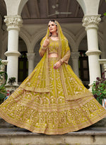 Thumbnail for Monjolika Fashion Parrot Green Butterfly Net Embroidered Work Stunning Lehenga For Wedding Season