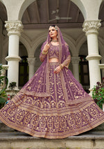 Thumbnail for Monjolika Fashion Purple Butterfly Net Embroidered Work Stunning Lehenga For Wedding Season