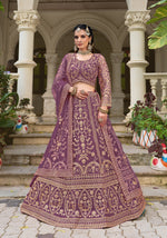 Thumbnail for Monjolika Fashion Purple Butterfly Net Embroidered Work Stunning Lehenga For Wedding Season
