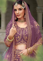 Thumbnail for Monjolika Fashion Purple Butterfly Net Embroidered Work Stunning Lehenga For Wedding Season