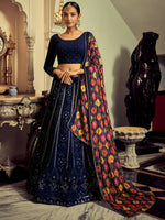 Thumbnail for Tulsi Art Excellent Navy Blue Thread Work Georgette Event Wear Lehenga Choli