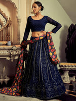 Thumbnail for Tulsi Art Excellent Navy Blue Thread Work Georgette Event Wear Lehenga Choli