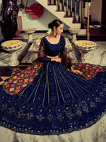 Thumbnail for Tulsi Art Excellent Navy Blue Thread Work Georgette Event Wear Lehenga Choli