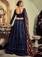 Thumbnail for Tulsi Art Excellent Navy Blue Thread Work Georgette Event Wear Lehenga Choli