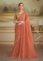 Thumbnail for Monjolika Fashion Dark Peach Gold Georgette Embroidered Border Party Trendy Saree - Distacart