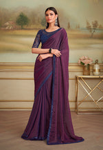 Thumbnail for Monjolika Fashion Dark Magenta Twin Shaded Georgette Embroidered Border Party Trendy Saree - Distacart