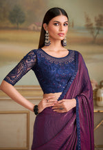 Thumbnail for Monjolika Fashion Dark Magenta Twin Shaded Georgette Embroidered Border Party Trendy Saree - Distacart