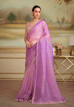 Thumbnail for Monjolika Fashion Lilac Tissue Georgette Embroidered Border Party Trendy Saree - Distacart