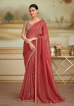 Thumbnail for Monjolika Fashion Rust Gold Georgette Embroidered Border Party Trendy Saree - Distacart