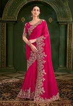 Thumbnail for Monjolika Fashion Rani Pink Color Shining Silk Georgette Saree With Heavy Work Blouse - Distacart