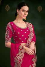 Thumbnail for Monjolika Fashion Rani Pink Color Shining Silk Georgette Saree With Heavy Work Blouse - Distacart
