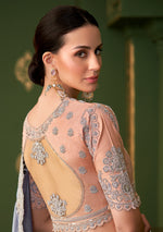 Thumbnail for Monjolika Fashion Grey Color Shining Satin Georgette Saree With Heavy Work Blouse - Distacart