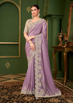 Thumbnail for Monjolika Fashion Lavender Color Viscose Georgette Silk Saree With Heavy Work Blouse - Distacart