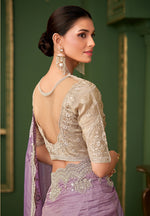 Thumbnail for Monjolika Fashion Lavender Color Viscose Georgette Silk Saree With Heavy Work Blouse - Distacart