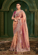 Thumbnail for Monjolika Fashion Peach Color Shaded Georgette Saree With Heavy Work Blouse - Distacart