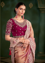 Thumbnail for Monjolika Fashion Peach Color Shaded Georgette Saree With Heavy Work Blouse - Distacart
