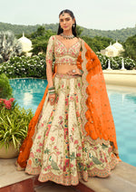 Thumbnail for Monjolika Fashion Readymade Lehenga Choli Heavy Work Embroidered Silk In Cream
