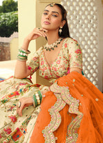 Thumbnail for Monjolika Fashion Readymade Lehenga Choli Heavy Work Embroidered Silk In Cream