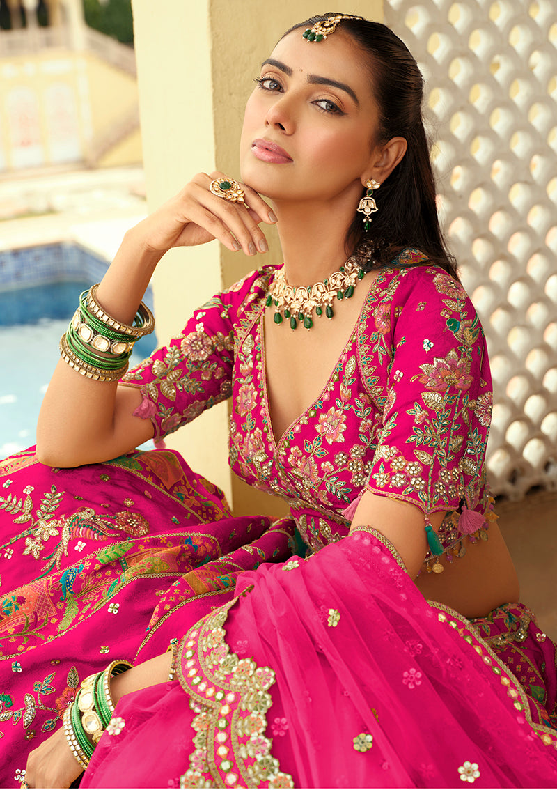 Monjolika Fashion Readymade Lehenga Choli Heavy Work Embroidered Silk In Rani Pink - Distacart