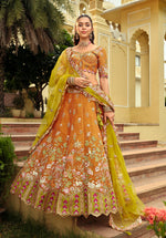 Thumbnail for Monjolika Fashion Readymade Lehenga Choli Heavy Work Embroidered Silk In Amber