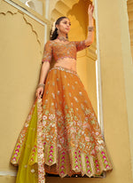 Thumbnail for Monjolika Fashion Readymade Lehenga Choli Heavy Work Embroidered Silk In Amber