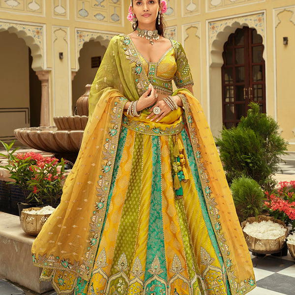 Monjolika Fashion Readymade Lehenga Choli Heavy Work Embroidered Silk In Multicolor