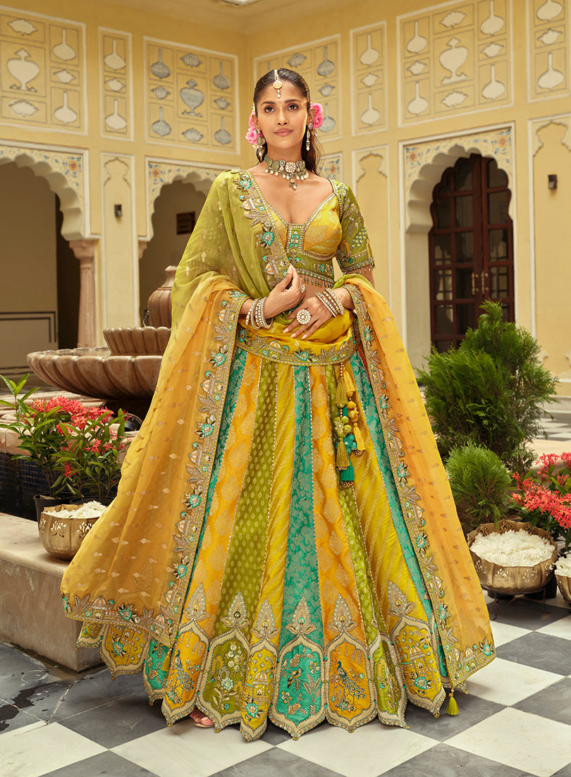 Monjolika Fashion Readymade Lehenga Choli Heavy Work Embroidered Silk In Multicolor