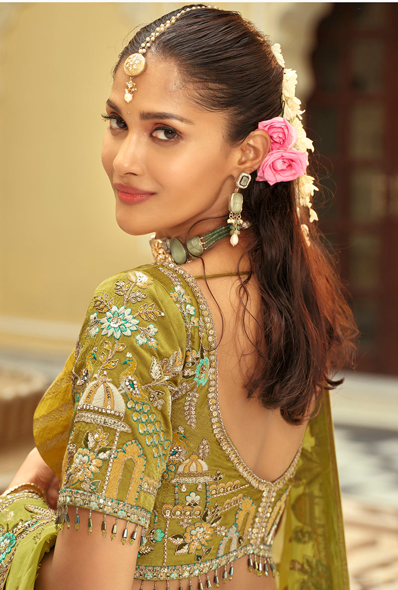 Monjolika Fashion Readymade Lehenga Choli Heavy Work Embroidered Silk In Multicolor