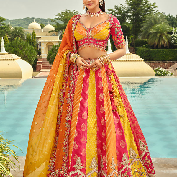 Monjolika Fashion Readymade Lehenga Choli Heavy Work Embroidered Silk In Multicolor
