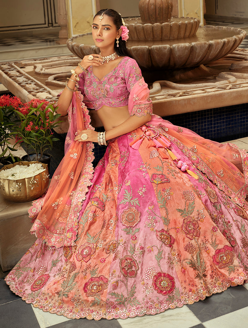 Monjolika Fashion Readymade Lehenga Choli Heavy Work Embroidered Silk In Pink - Distacart