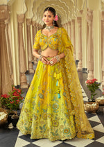 Thumbnail for Monjolika Fashion Readymade Lehenga Choli Heavy Work Embroidered Silk In Lemon