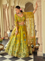 Thumbnail for Monjolika Fashion Readymade Lehenga Choli Heavy Work Embroidered Silk In Lemon
